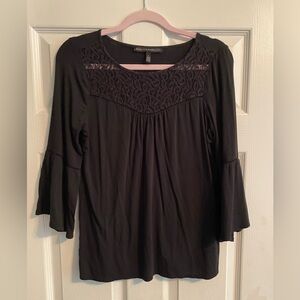 White House Black Market Black top Size S with Embroidered Details Bell Sleeves